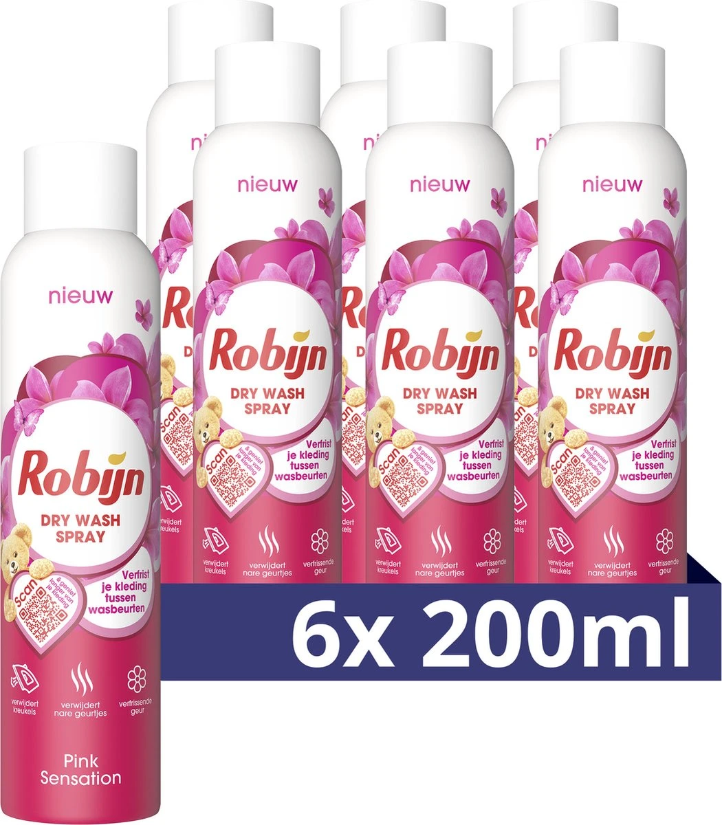 Robijn Pink Sensation Dry Wash Spray - 6 X 200 Ml - Voordeelverpakking 1 Robijn Pink Sensation Dry Wash Spray - 6 X 200 Ml - Voordeelverpakking