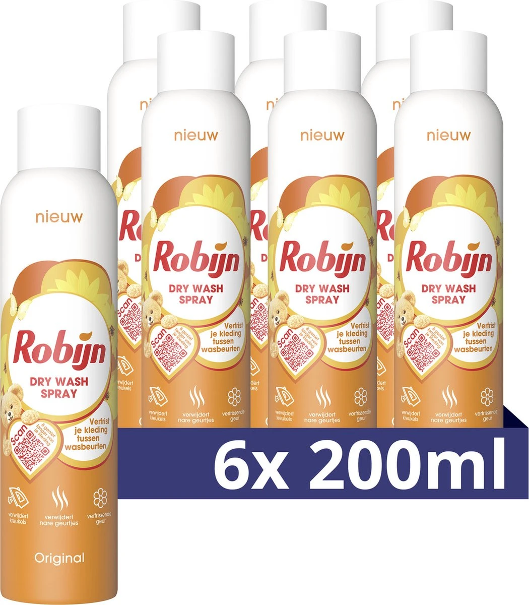 Robijn Original Dry Wash Spray - 6 X 200 Ml - Voordeelverpakking 1 Robijn Original Dry Wash Spray - 6 X 200 Ml - Voordeelverpakking