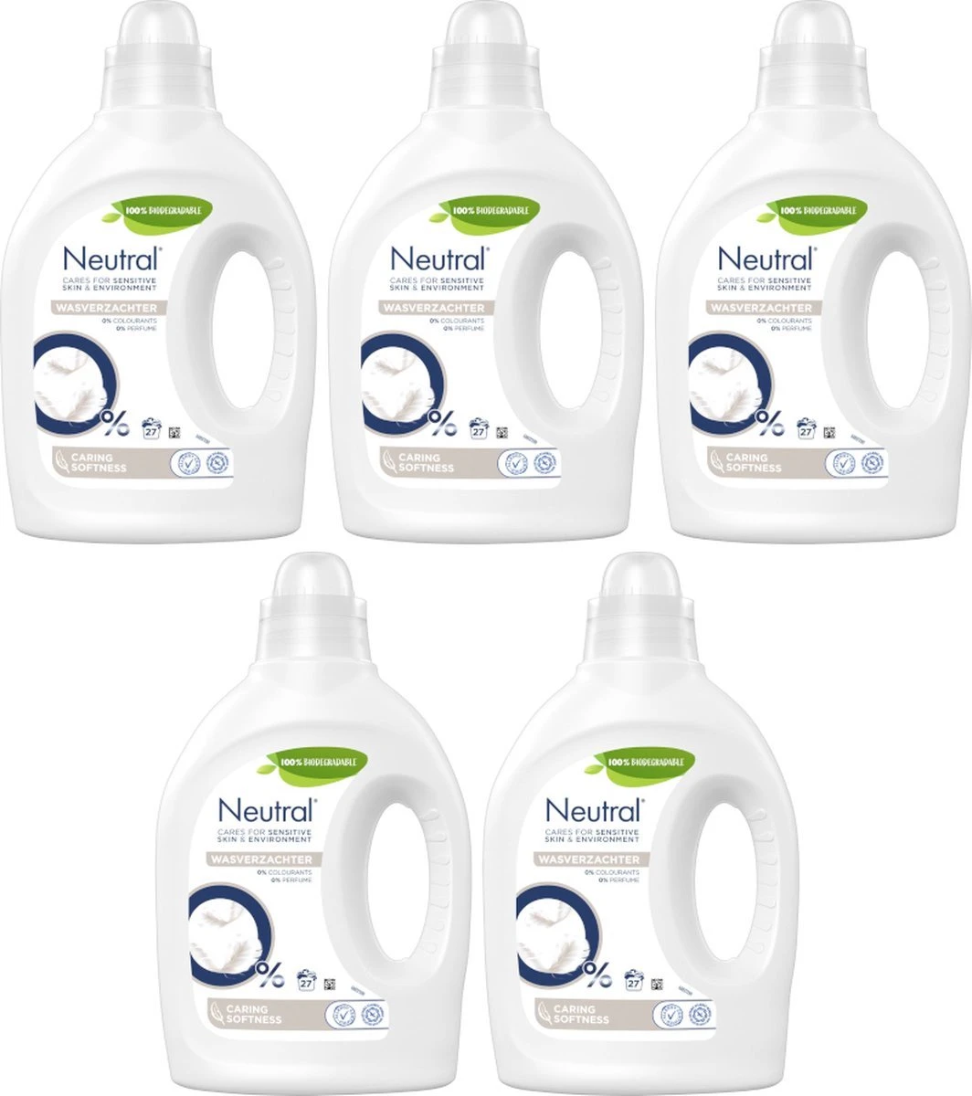 Neutral 0% Parfumvrij Vloeibaar Wasverzachter - 5 X 27 Wasbeurten - Voordeelverpakking 1 Neutral 0% Parfumvrij Vloeibaar Wasverzachter - 5 X 27 Wasbeurten - Voordeelverpakking