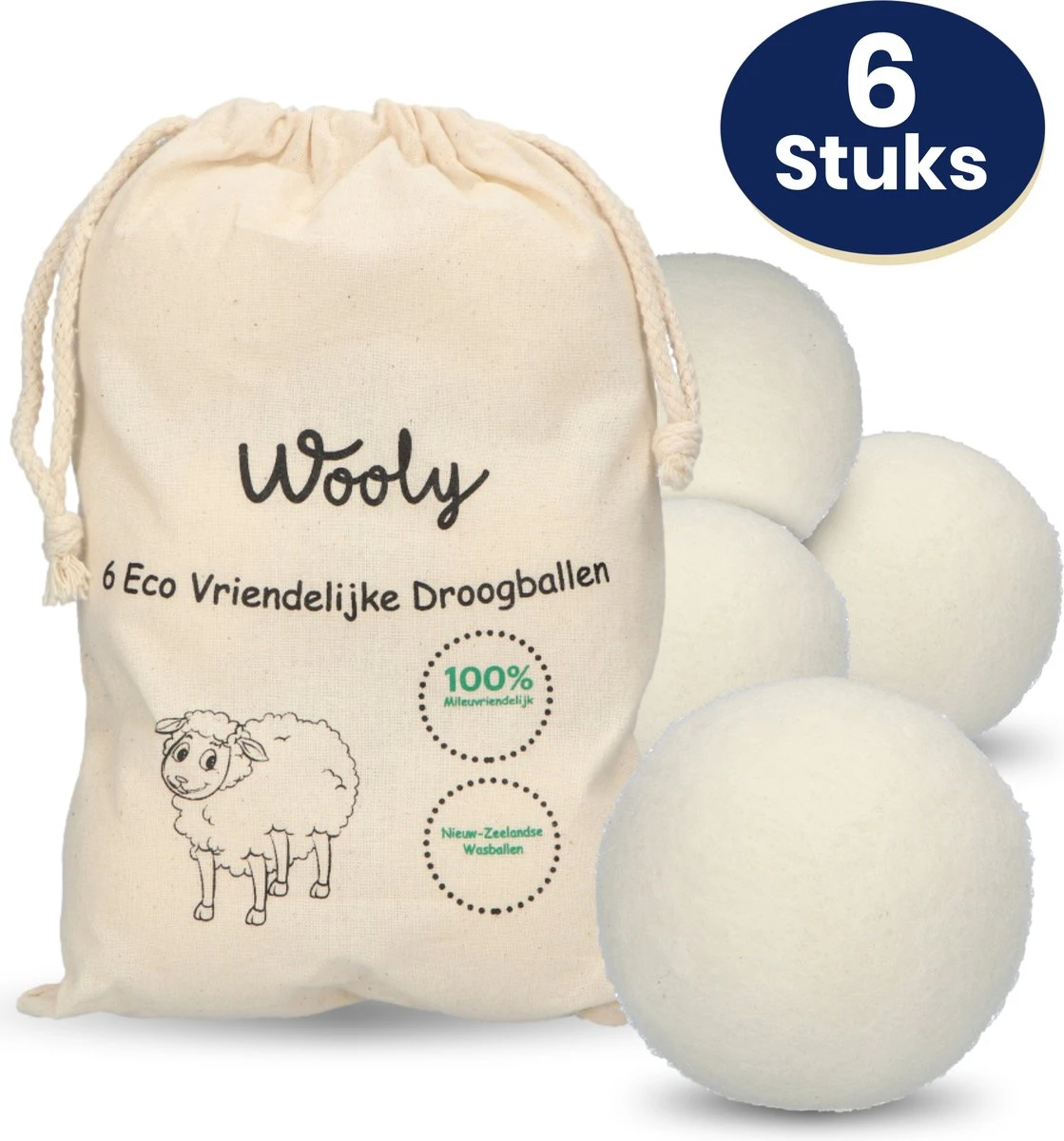 Wooly Drogerballen - 6 Wasdroger Ballen - Duurzaam - Wol - Herbruikbare Wasballen - Wasbol - Wasverzachter 1 Wooly Drogerballen - 6 Wasdroger Ballen - Duurzaam - Wol - Herbruikbare Wasballen - Wasbol - Wasverzachter