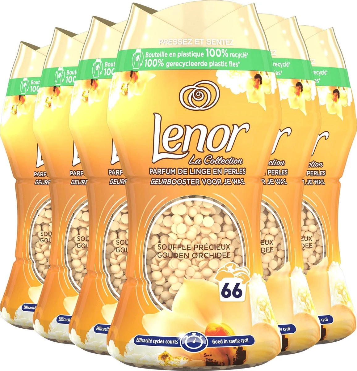 Lenor Geurbooster Gouden Orchidee - Geurparels - 6x11 Wasbeurten - Voordeelverpakking 1 Lenor Geurbooster Gouden Orchidee - Geurparels - 6x11 Wasbeurten - Voordeelverpakking