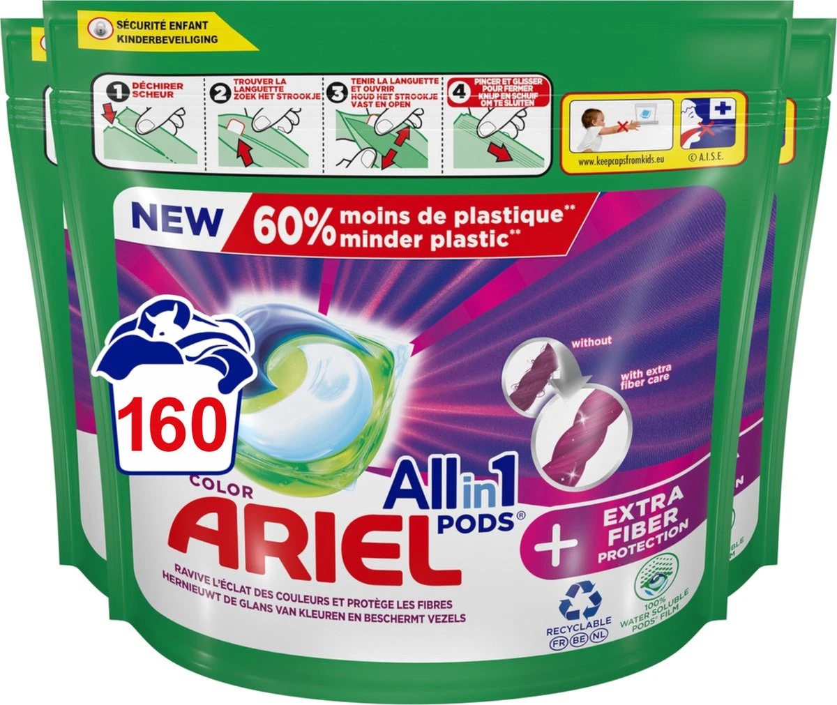 Ariel All In 1 Wasmiddel Pods + Extra Vezelbescherming - Voordeelverpakking 4x40 Wasbeurten 1 Ariel All In 1 Wasmiddel Pods + Extra Vezelbescherming - Voordeelverpakking 4x40 Wasbeurten