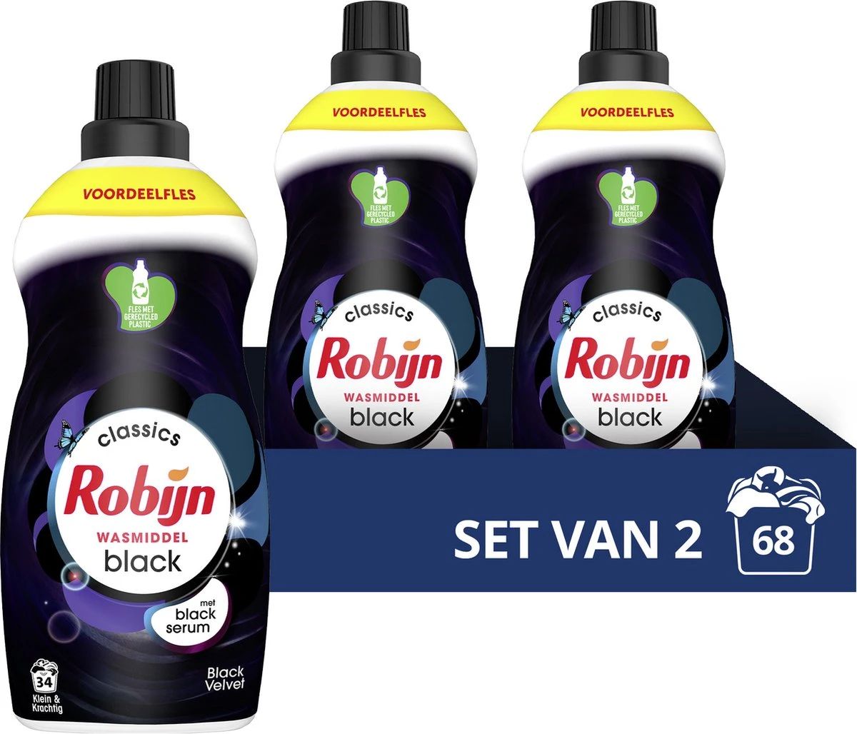 Robijn Klein & Krachtig Classics Black Velvet Vloeibaar Wasmiddel - 2 X 34 Wasbeurten - Voordeelverpakking 1 Robijn Klein & Krachtig Classics Black Velvet Vloeibaar Wasmiddel - 2 X 34 Wasbeurten - Voordeelverpakking