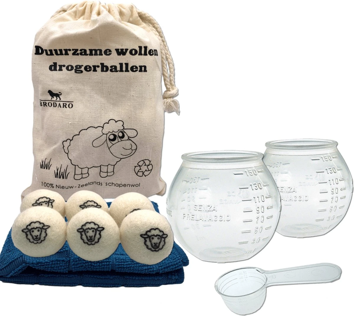 Waspakket - 6 Drogerballen - 2 Wasbollen - Maatschepje - Wasdoekje - Doseerbol - Wasbol - Doseerbollen 1 Waspakket - 6 Drogerballen - 2 Wasbollen - Maatschepje - Wasdoekje - Doseerbol - Wasbol - Doseerbollen