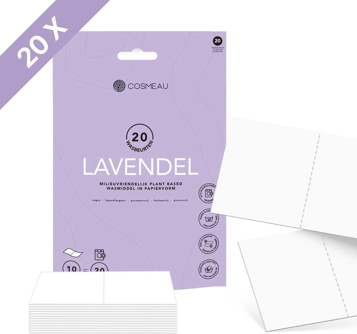 Cosmeau Wasstrips 20 Wasbeurten Lavendel Wasmiddel Wasvellen Wasdoekjes Detergent Sheets Eco Laundry Strips Proefpakket - Plasticvrij Biologisch 1 Cosmeau Wasstrips 20 Wasbeurten Lavendel Wasmiddel Wasvellen Wasdoekjes Detergent Sheets Eco Laundry Strips Proefpakket - Plasticvrij Biologisch