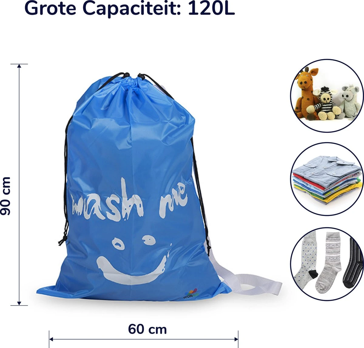 Wonair - Grote Waszak - 60x90cm - Hemelsblauw - Met Trekkoord En Draagband 5 Wonair - Grote Waszak - 60x90cm - Hemelsblauw - Met Trekkoord En Draagband - Afbeelding 5