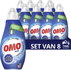 Omo Klein & Krachtig Wit Vloeibaar Wasmiddel - 8 X 20 Wasbeurten - Voordeelverpakking