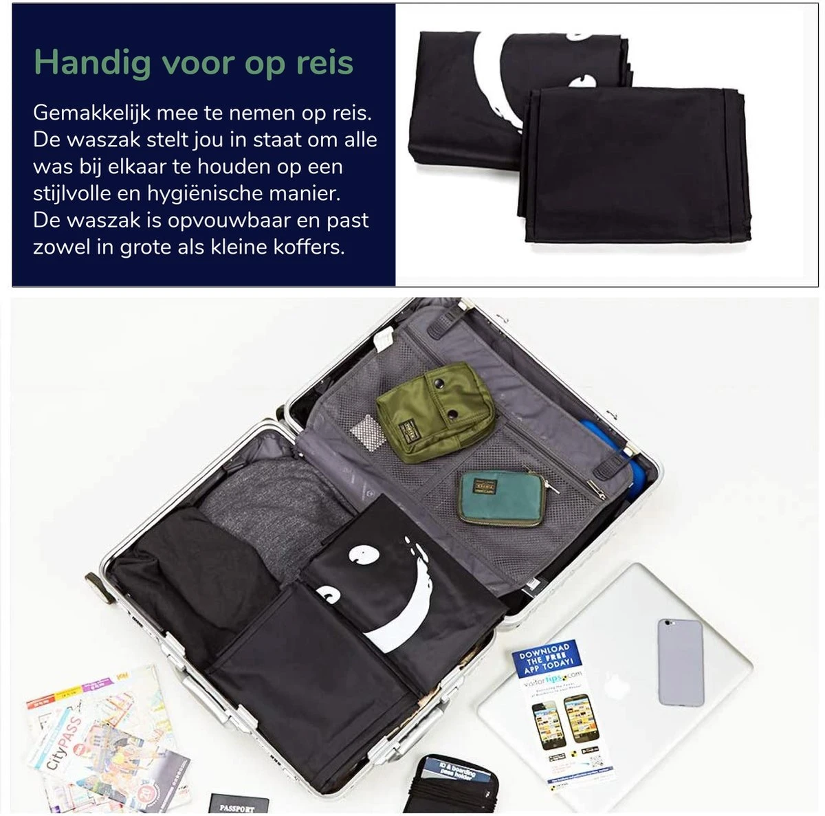 Wonair - Grote Waszak - Laundry Bag - Wash Me - 60x90cm - Zwart - Met Trekkoord 3 Wonair - Grote Waszak - Laundry Bag - Wash Me - 60x90cm - Zwart - Met Trekkoord - Afbeelding 3