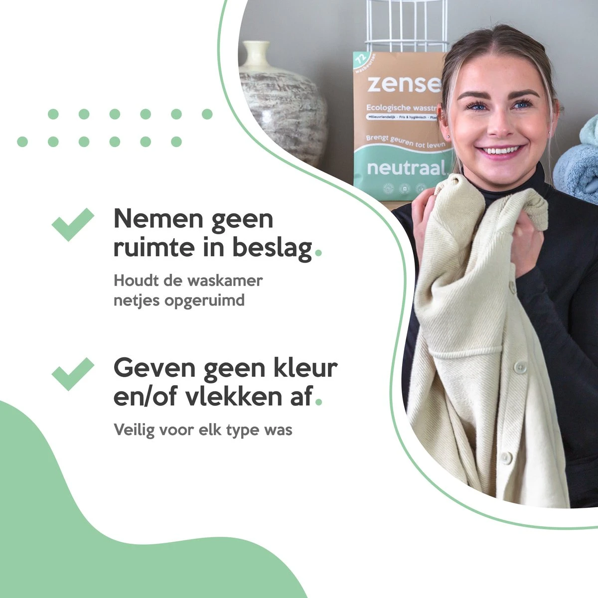 Zense Eco Wasmiddel Wasstrips - 72 Grote Wasbeurten - Neutraal - Wasmiddeldoekjes 3 Zense Eco Wasmiddel Wasstrips - 72 Grote Wasbeurten - Neutraal - Wasmiddeldoekjes - Afbeelding 3