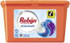 Robijn Wascapsules - 3-in-1 - Stralend Wit - 15 Stuks -Wasbenodigdheden Winkel 1200x736 1