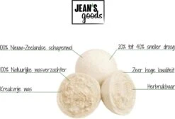 Jean's Goods Drogerballen - Droogballen - Wasdrogerballen - Wasdroger Ballen - Wasbol - Wasbollen - Wasballen - Energiebesparende Producten - Energiebesparend - Duurzaam Cadeau - RWS Wol - Zero Waste - Wasverzachter - Beige - 6 Stuks -Wasbenodigdheden Winkel 1200x818