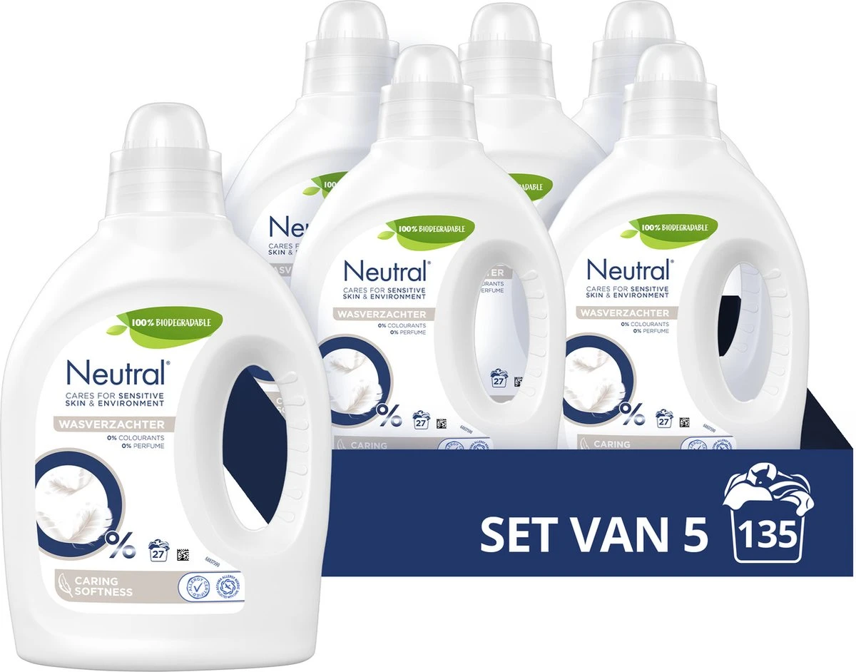 Neutral Parfumvrij Wasverzachter - 5 X 27 Wasbeurten - Voordeelverpakking 1 Neutral Parfumvrij Wasverzachter - 5 X 27 Wasbeurten - Voordeelverpakking