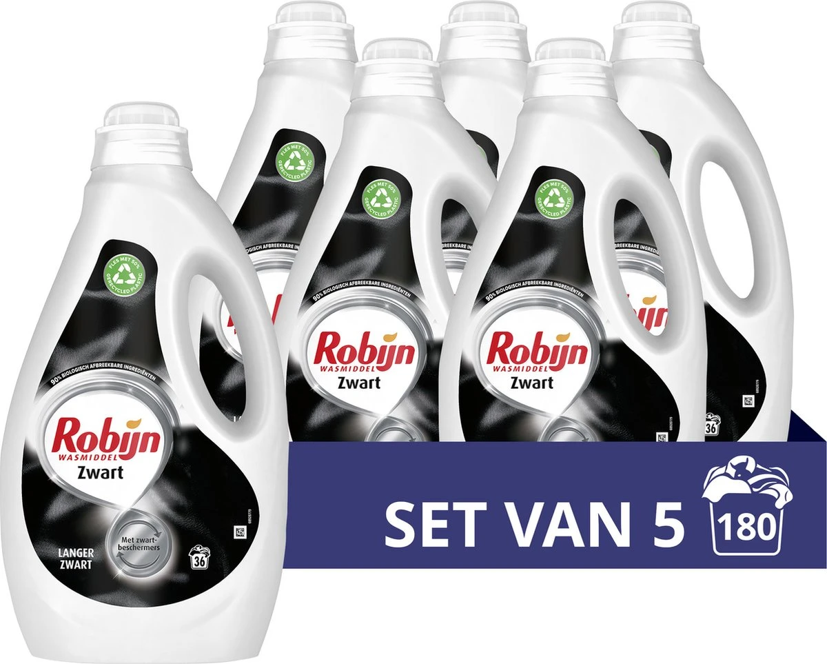Robijn Black Vloeibaar Wasmiddel - 5 X 36 Wasbeurten - Voordeelverpakking 1 Robijn Black Vloeibaar Wasmiddel - 5 X 36 Wasbeurten - Voordeelverpakking