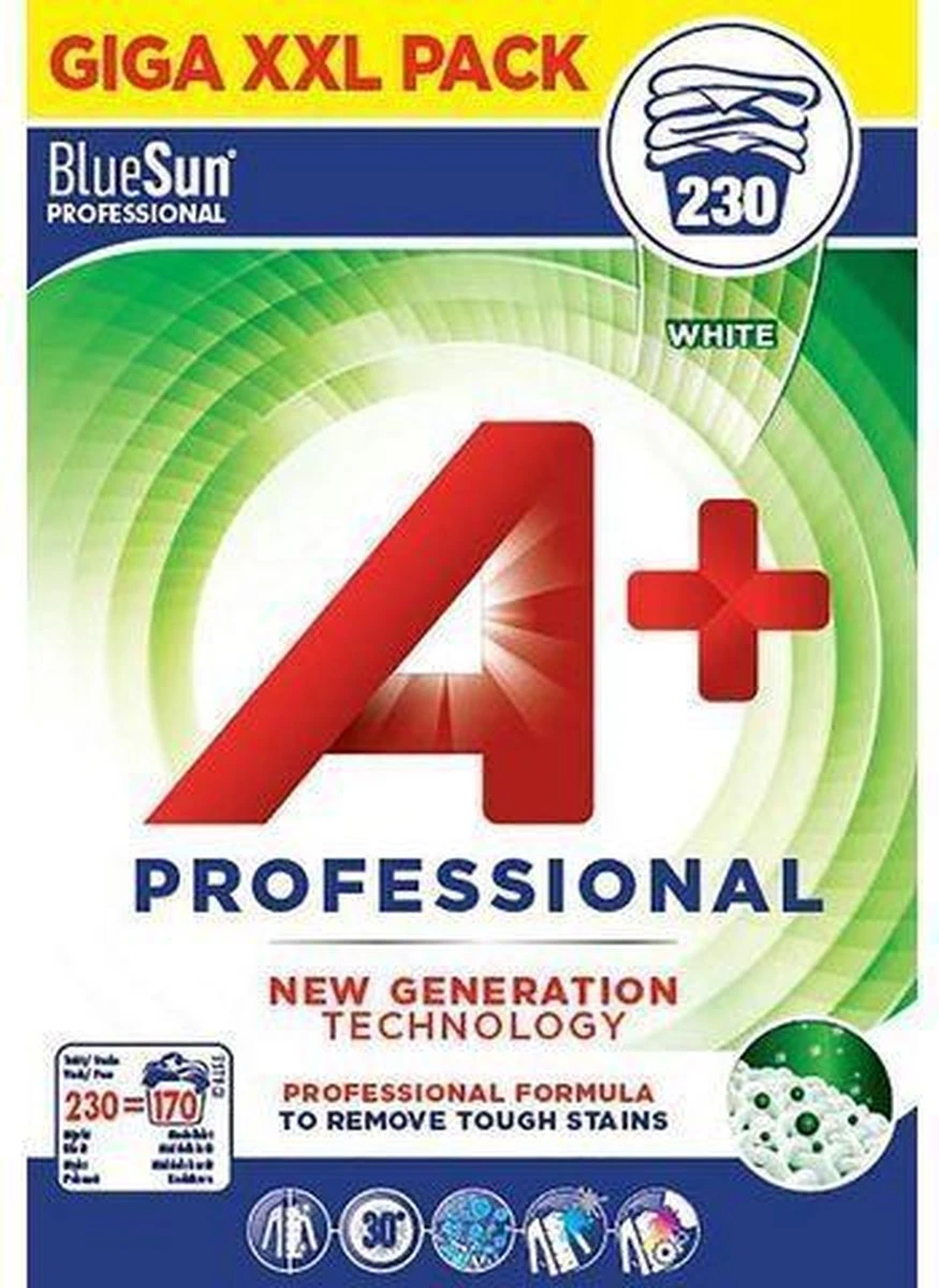 A+ Professional Wit Waspoeder 230 Wasbeurten - 7 Kg 1 A+ Professional Wit Waspoeder 230 Wasbeurten - 7 Kg