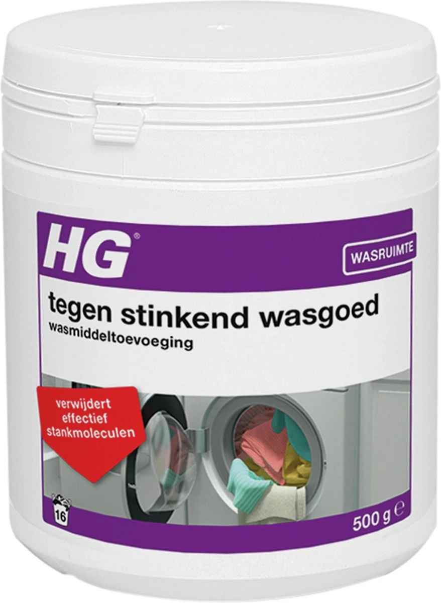 HG Tegen Stinkend Wasgoed Wasmiddeltoevoeging - 500gr - Verwijdert Stankmoleculen - Voor 16 Wasbeurten 1 HG Tegen Stinkend Wasgoed Wasmiddeltoevoeging - 500gr - Verwijdert Stankmoleculen - Voor 16 Wasbeurten