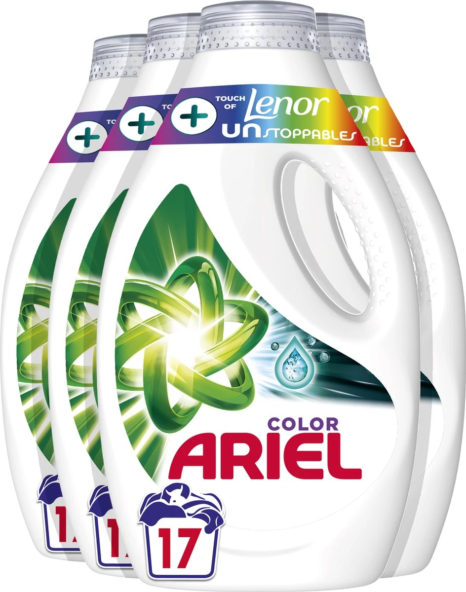 Ariel Vloeibaar Wasmiddel +Touch Van Lenor Unstoppables - Kleur - 4 X 17 Wasbeurten - Voordeelverpakking 1 Ariel Vloeibaar Wasmiddel +Touch Van Lenor Unstoppables - Kleur - 4 X 17 Wasbeurten - Voordeelverpakking